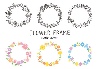手描きの花のフレームセット