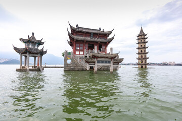 The landscape of ancient Chinese architecture archways, pavilions, terraces and towers in the...
