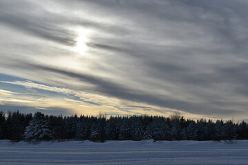 Fototapeta na wymiar A cloudy winter day, Sainte-Apolline, Québec