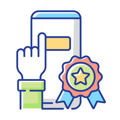 In-app perks RGB color icon. Accrual bonuses for using application of stores. Cashback and rewards apps. Consumers of shop and spending money. Savings. Isolated vector illustration