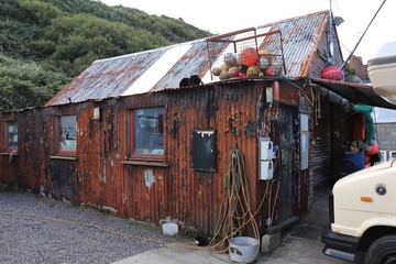 Rusty Metal Shed in Porthgain in Pembrokeshire, Wales, UK