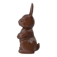 Easter chocolate bunny, side view on white background