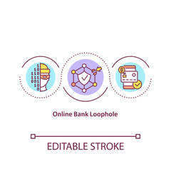 Online bank loophole concept icon. E-banking and internet bank account users idea thin line illustration. Hackers and crackers. Vector isolated outline RGB color drawing. Editable stroke