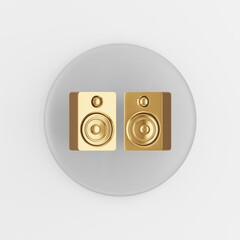 Gold speakers icon. 3d rendering gray round key button, interface ui ux element.