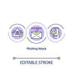 Phishing attack concept icon. Steal user data idea thin line illustration. Theft login credentials and credit card numbers. Vector isolated outline RGB color drawing. Editable stroke