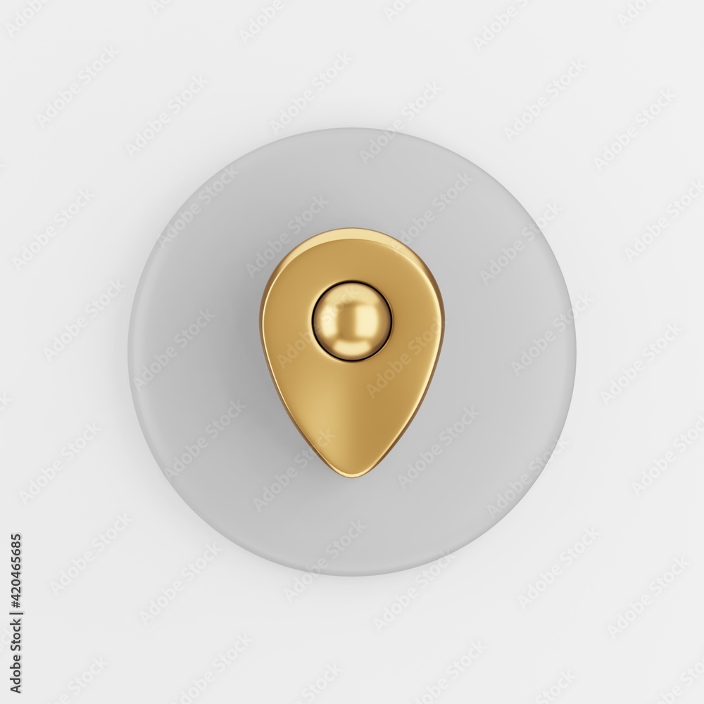 Poster location gold symbol icon. 3d rendering gray round key button, interface ui ux element.