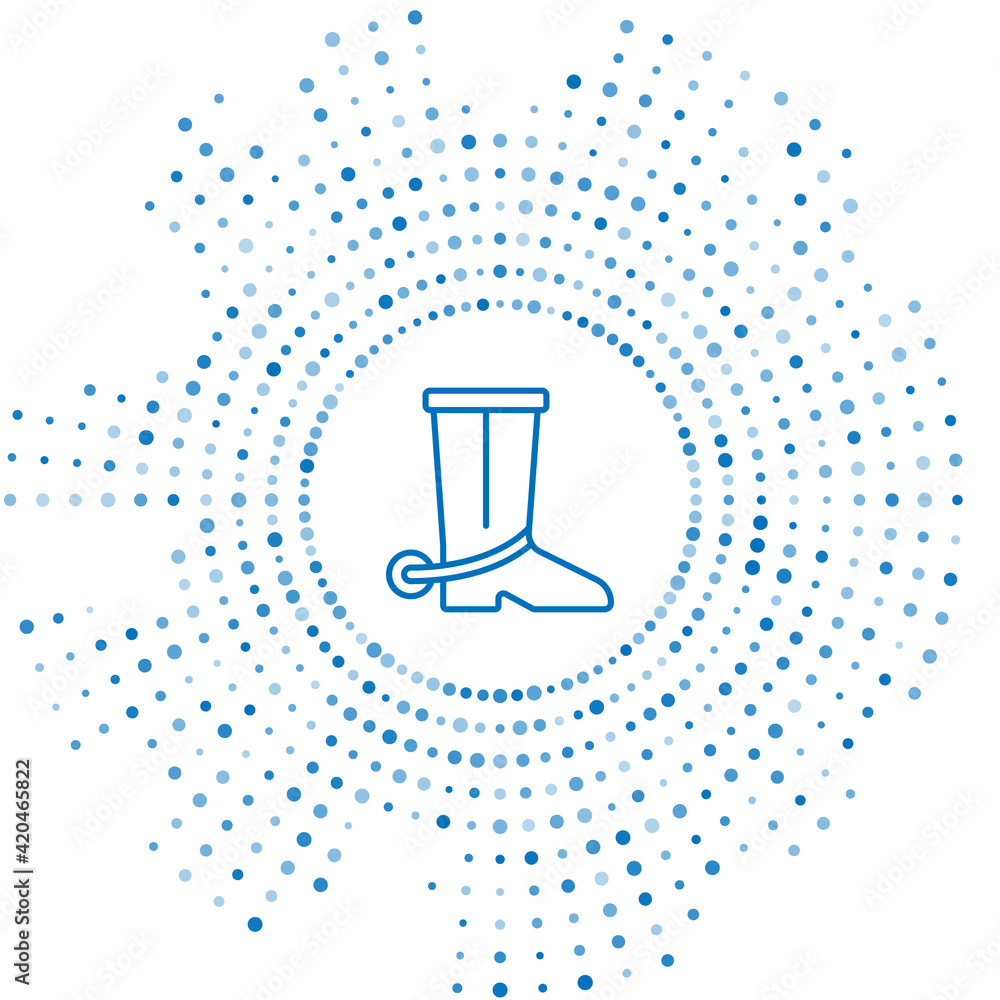 Poster blue line cowboy boot icon isolated on white background. abstract circle random dots. vector