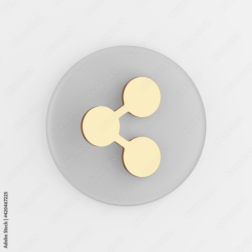 Poster gold share icon in flat style. 3d rendering gray round key button, interface ui ux element.