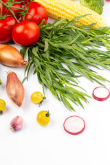 Many vegetables on white in studio