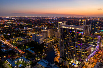 Obraz premium Night aerial photo Downtown Fort Lauderdale FL