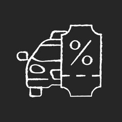 Taxi discount program chalk white icon on black background. Car service. Cab special offer. Cheap taxi service. Promotion, special cab special offer. Isolated vector chalkboard illustration