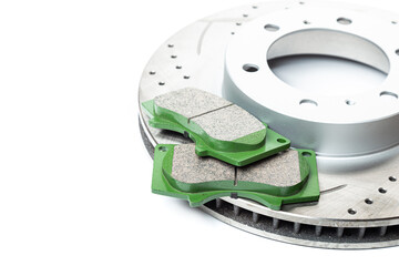 Perforated brake discs, ceramic pads - everything for better braking. on a white background