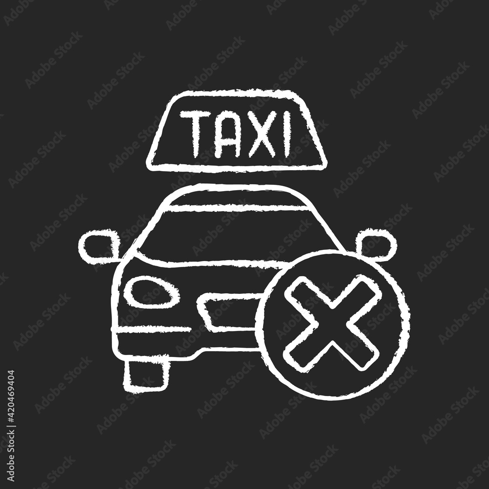 Sticker cancellation policy chalk white icon on black background. cancel of ordered taxi. trip cancellation 