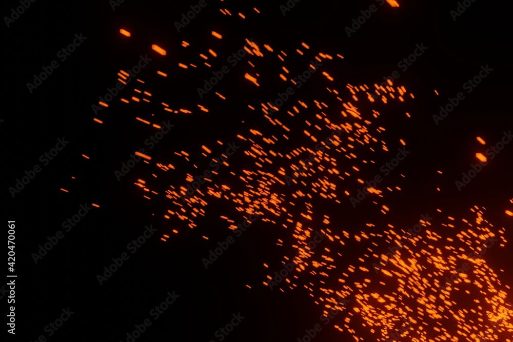 Poster fire sparks particles on a black background 3d rendering