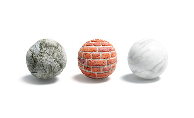 Blank stone, brick, marble ball mockup set