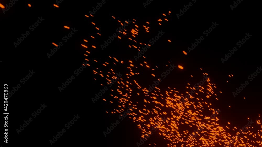 Poster fire sparks particles on a black background 3d rendering