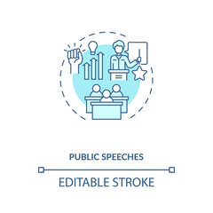 Public speeches concept icon. Coaching and motivation idea thin line illustration. Inspirational information for visitors of webinars. Vector isolated outline RGB color drawing. Editable stroke