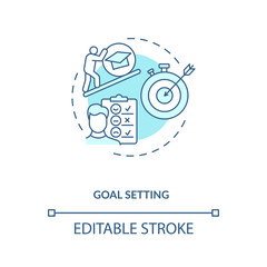 Goal setting concept icon. Personal-development idea thin line illustration. Action plan for motivate and guide goal of person. Vector isolated outline RGB color drawing. Editable stroke