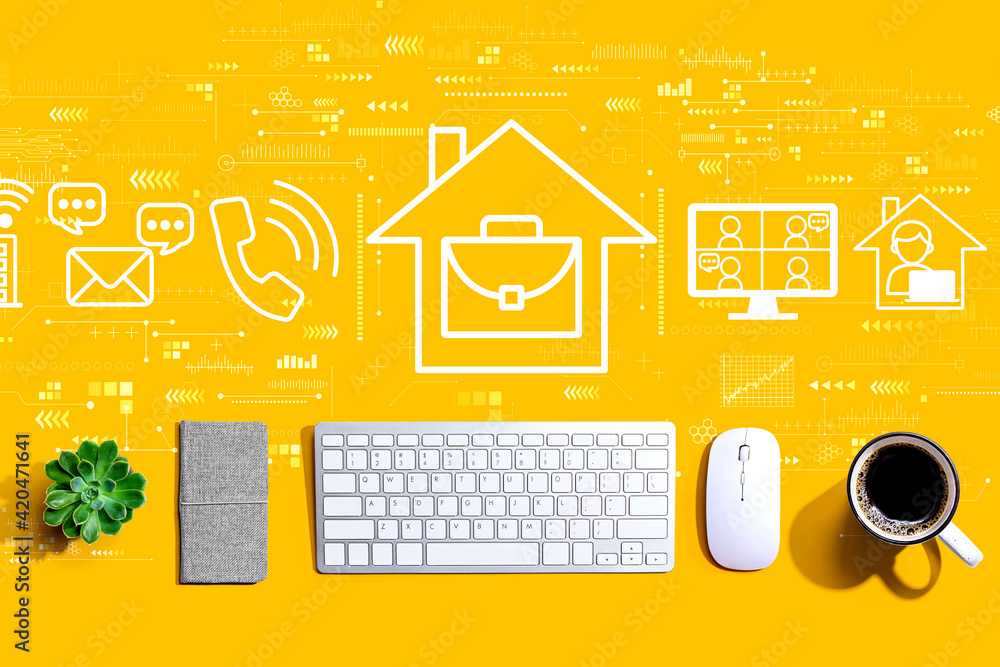 Poster telework theme with a computer keyboard