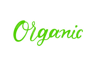 Organic word, hand lettering, handmade calligraphy, shopping organic concept, label, icon, banner template, vector background.
