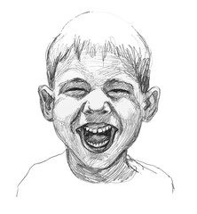 Sketch in pencil of a cheerful boy - 420472047