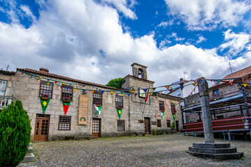 Decorated streets and buildings of historical Belmonte village in Portugal
