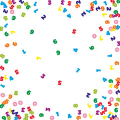 Obraz premium Falling colorful numbers. Math study concept with flying digits. Attractive back to school mathematics banner on white background. Falling numbers vector illustration.