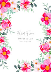 Pink floral frame with watercolor
