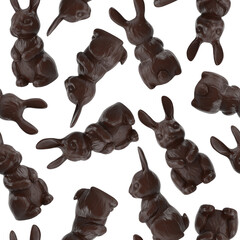 Seamless Easter pattern with realistic chocolate bunnies