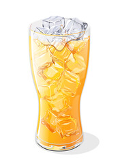 Glass of orange drink with ice cubes. Vector illustration.