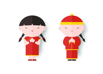 Naklejka premium Boy and Girl in chinese costume.
