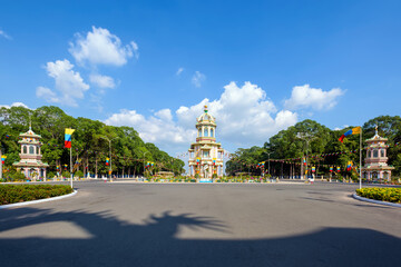 Architect and decoration outside a Cao Dai Temple in Tay Ninh province,  Vietnam