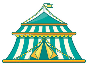 Classic circus tent. Carnaval construction in linear color style.