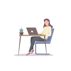 Office work concept. A person works in the office. Colored flat vector illustration. Isolated on white background.