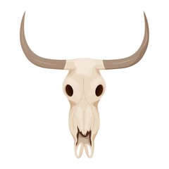 Cow, bull skull in cartoon style isolated on white background stock vector illustration. Wild west clipart, bone old creative decoration. 