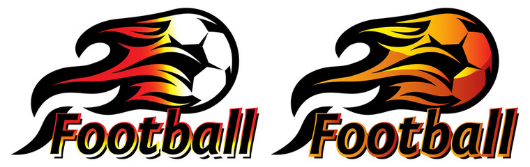Obraz premium A set of two color templates with soccer balls and flames. Elements for design. Vector illustration