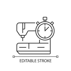 Same day and emergency tailoring linear icon. Sewing machine. Urgent outfit fixing. Thin line customizable illustration. Contour symbol. Vector isolated outline drawing. Editable stroke