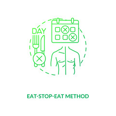 Eat-stop-eat method dark green concept icon. Diet plan for weight loss. Nutrition and health care. Intermittent fasting idea thin line illustration. Vector isolated outline RGB color drawing