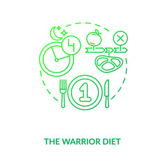 The warrior diet dark green concept icon. Healthy eating pattern. Dietary strategy. Intermittent fasting diet idea thin line illustration. Vector isolated outline RGB color drawing