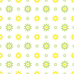 Yellow and green stars seamless pattern,cute vector repeating ornament on white background.Ideal for fabrics,textile,wrapping papers,wallpapers,scrapbooking,kids clothes,other creative projects.