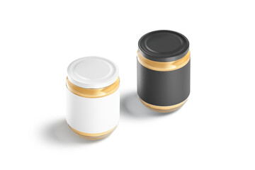 Blank glass jar, black and white label, peanut butter mockup