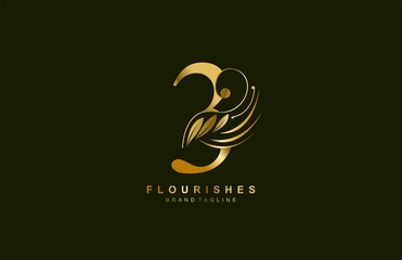  number 3 linked beauty flourish golden color logo design