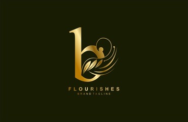 lowercase letter b linked beauty flourish golden color logo design