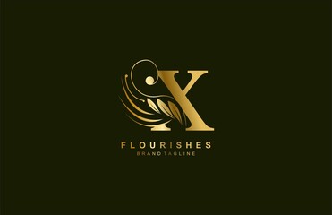 lowercase letter x linked beauty flourish golden color logo design