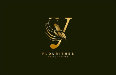 Fototapeta lowercase letter y linked beauty flourish golden color logo design obraz