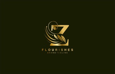 lowercase letter z linked beauty flourish golden color logo design - obrazy, fototapety, plakaty