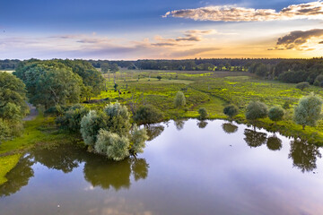 Fototapeta na wymiar Aerial view of wetland scene in Drenthe