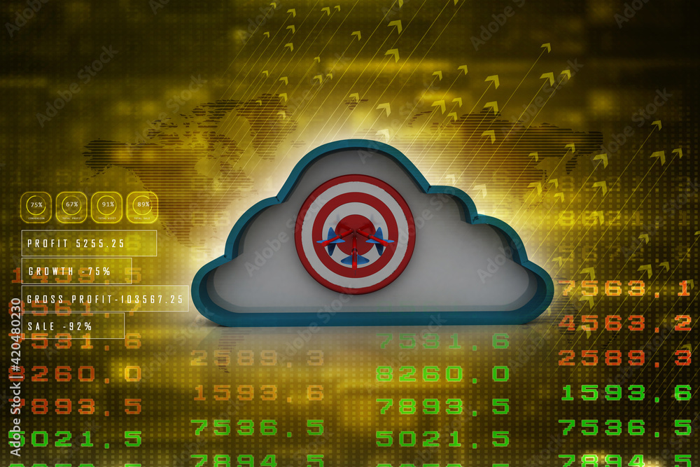 Poster 3d rendering cloud online storage icons with target