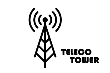 Telecommunications tower black vector with signal sign