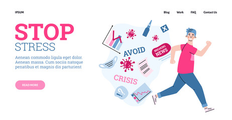 Man is overload with stress information about covid-19 virus and world crisis.